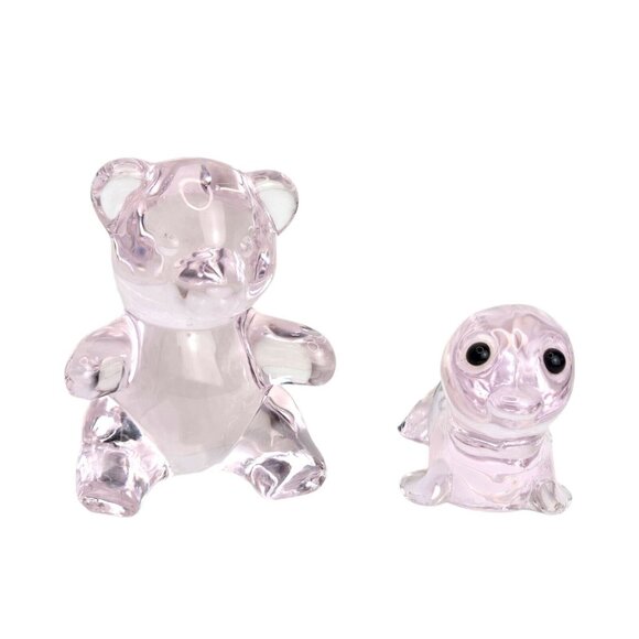 Set Of 2 Oneida 24% Lead Crystal Pink Teddy‎ Bear & Seal Figurine Paperweights - Picture 2 of 15